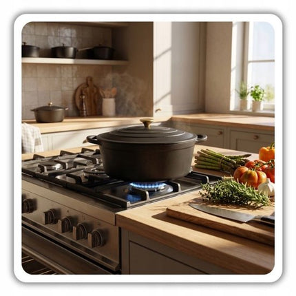 Hage - Braadpan - Geëmailleerde Gietijzeren Braadpan met Deksel - Oven & Inductie Geschikt - Voor Braden, Stoven en Ovenschotels - 6 Liters - 34 x 26 x 18 cm - Mat Zwart