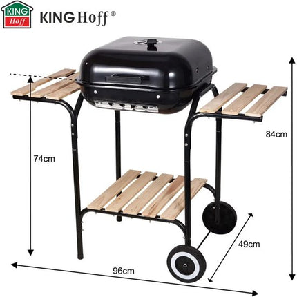 KINGHOFF Houtskoolbarbecue KH-2034 - BBQ met Deksel, Zijtafels en Wielen - 43 x 39,6 cm