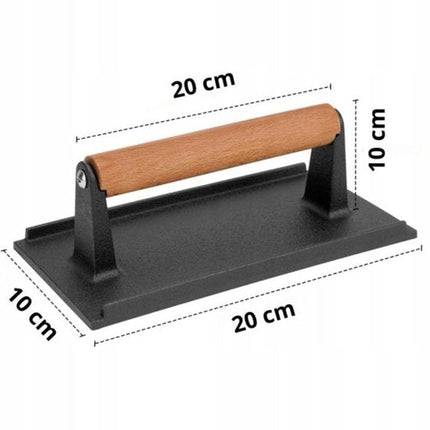 Hage - Hamburgerpers - Gietijzeren Burger Press - Smash Burger Press - Hamburgerpers met Houten Handgreep - Voor BBQ, Grill & Koekenpan - 20 x 10 cm - Zwart