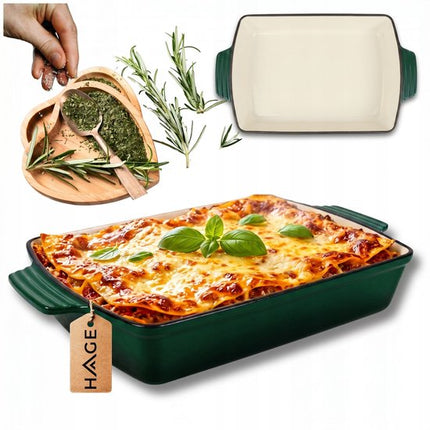 Hage - Gietijzeren Ovenschaal - Ovenschaal - Geëmailleerde Bakvorm - Voor Ovengerechten, Vlees, Taart en Ovenschotels - 3.5 Liters - 32 x 23.5 x 6 cm - Flesgroen