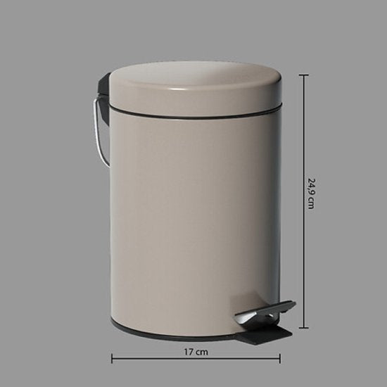 Badezimmerset - Toilettenzubehör - Moderne Bade zimmeraccessoires - Toilettensitz - WC-Bürstengarnitur - Abfalleimer - Beige Leinen-HDF-Toilettensitz & Keramik-WC-Bürstenhalter - Taupefarbener 3L-Metall-Tretmülleimer
