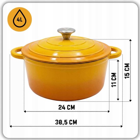 Emalieren Gietijzeren Pan 24 cm 4L Hage Mosterdgeel
