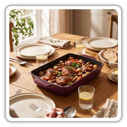Hage - Bakvorm - Ovenschaal - Gietijzeren Ovenschaal - Emaille Braadslede met Handgrepen - Geschikt voor Inductie, Oven & Alle Warmtebronnen - 3.5 Liter - 32 x 23.5 cm - Aubergine Kleur
