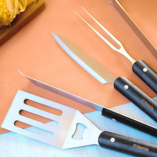 Homla BBQ set 4-delig in etui – spatel, tang, borstel en vork, 37 x 13 cm – foto 2