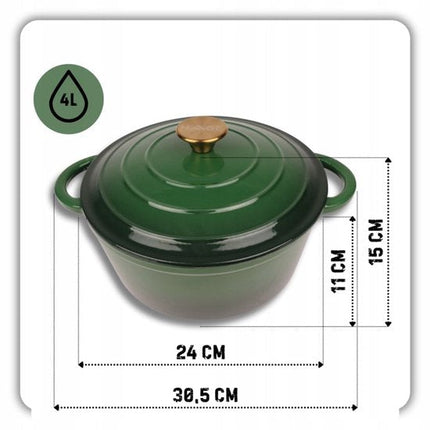Hage - 3 Delig Braadpannenset - Gietijzeren Pannenset - Stoofpannenset - 3L, 4L en 5L met Deksel - Geëmailleerde Kookpannen - Ø22, Ø24 en Ø26 cm - Inductie - Oven - Warmtebehoud - Flesgroen