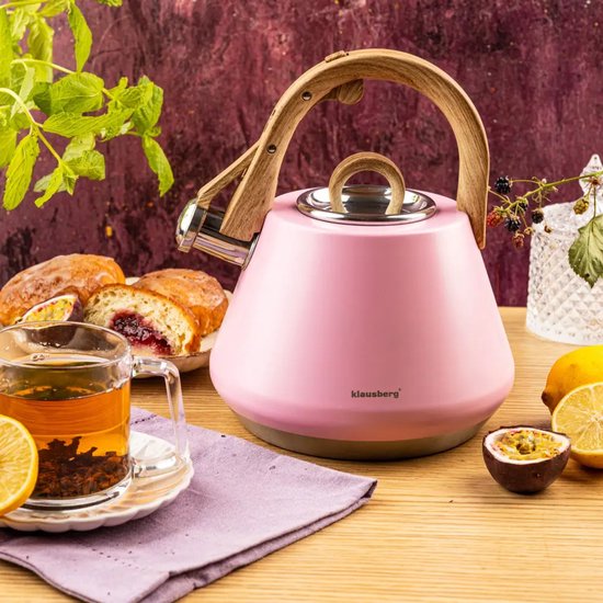 Klausberg - KB-9064 - Fluitketel - RVS Waterketel - Matte Afwerking - Met Fluit - Afneembaar Deksel - Inductie - Gas - Elektrisch - Keramisch - Waterkoker voor Thee en Koffie - 20 cm - 2.5L - Pastelroze