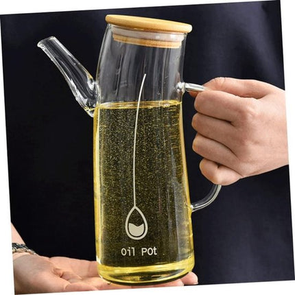 Glazen Olie- en Azijnfles met Houten Deksel – 550 ml – Handige Schenktuit & Modern Design