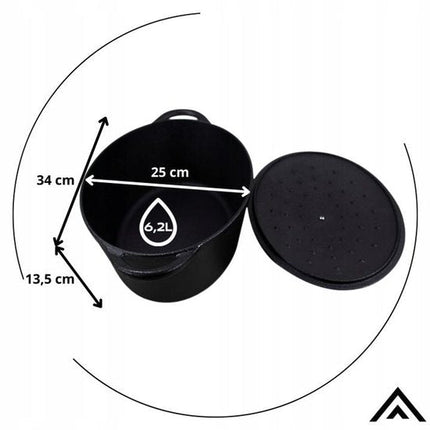 Hage - Braadpan - Gietijzeren Braadpan met Deksel - Voor Inductie, Gas, Oven, Grill en Vuur - 6.2 Liters - 34 x 25 x 13.5 cm - Zwart