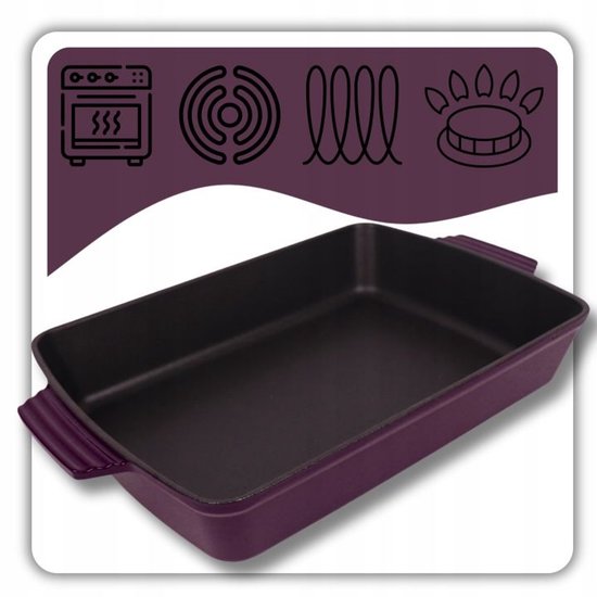 Hage - Bakvorm - Ovenschaal - Gietijzeren Ovenschaal - Emaille Braadslede met Handgrepen - Geschikt voor Inductie, Oven & Alle Warmtebronnen - 3. 5 Liter - 32 x 23,5 cm - Aubergine Kleur