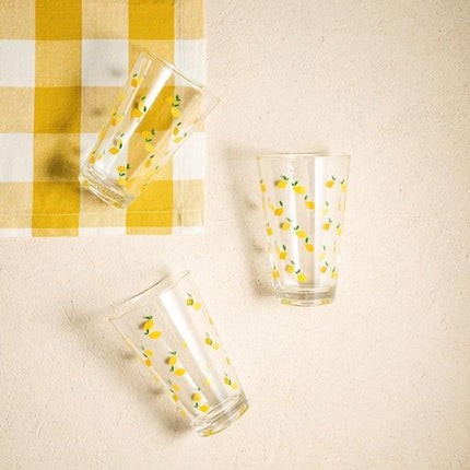 Homla - Drinkglas - Drinkglazen met Citroen Design - Set van 3 - Glazen Waterglazen - Voor Sap, Limonade, Cocktails & Frisdrank - 300 ml - Ø8 x 12 cm - Transparant