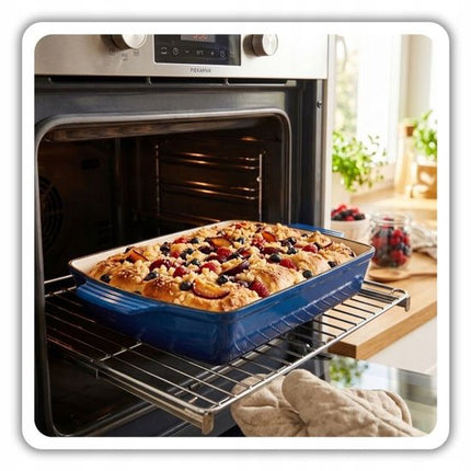 Hage - Gietijzeren Ovenschaal - Ovenschaal - Geëmailleerde Bakvorm - Voor Ovengerechten, Vlees, Taart en Ovenschotels - 3.5 Liters - 32 x 23.5 x 6 cm - Blauw