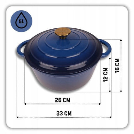 Hage - 3-Delig Keukenset - Gietijzeren Koekenpan 20 cm & Braadpan 5L met Deksel - 2 Handmatige Zout- en Pepermolens 100 ml - Geëmailleerd - Inductie, Gas & Oven - Blauw