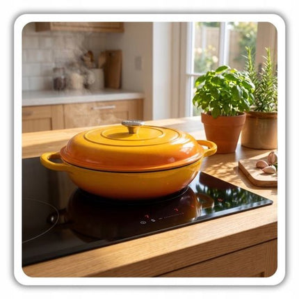 Hage - Braadpan - Lage Gietijzeren Braadpan met Deksel - Geëmailleerd - Oven & Inductie Geschikt - Voor Braden, Stoven en Ovenschotels - 3 Liters - 40.5 x 30 x 10.5 cm - Mosterdgeel