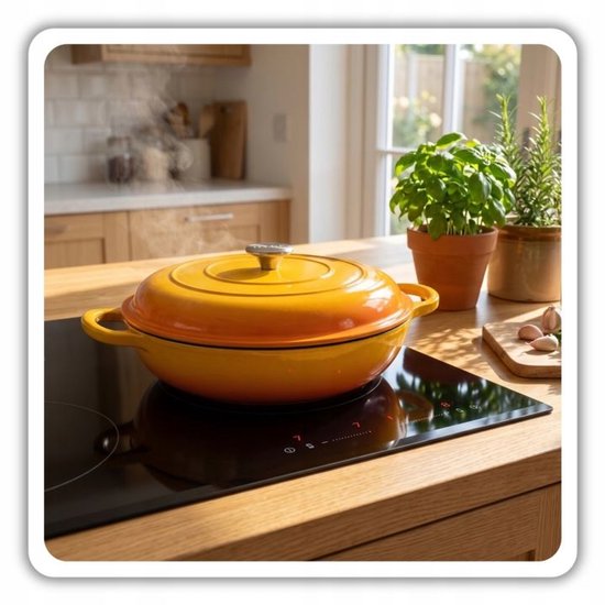 Hage - Braadpan - Lage Gietijzeren Braadpan met Deksel - Geëmailleerd - Oven & Inductie Geschikt - Voor Braden, Stoven en Ovenschotels - 3 Liters - 40,5 x 30 x 10,5 cm - Mosterdgeel