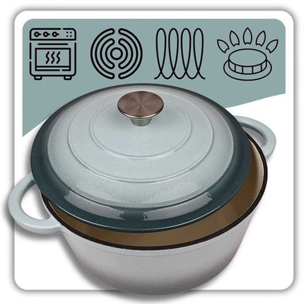 Hage - Kookpan - Gietijzeren Pot met Deksel - Geëmailleerd - Inductie & Oven Geschikt - Inclusief Mini Ovenhandschoenen & Onderzetter - Voor Braden, Stoven, Soep & Brood - 4 Liters - Ø24 cm - Mintgroen