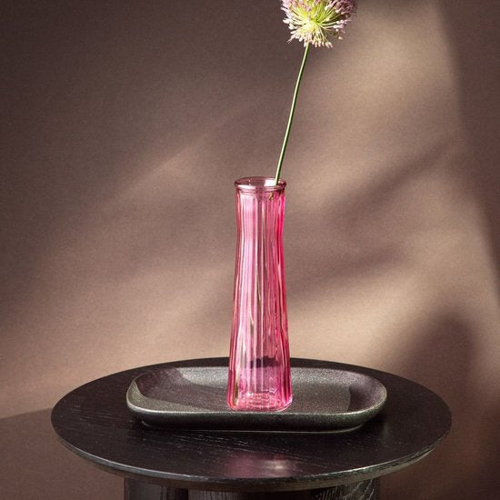 Homla - Amily Blumenvase - Glasvase - schmales Design - gerippte moderne Dekoration - Vase für Trockenblumen und frische Blumen - stilvolles Wohnaccessoire Pastell - Ø 6,5 x 23 cm - Rosa