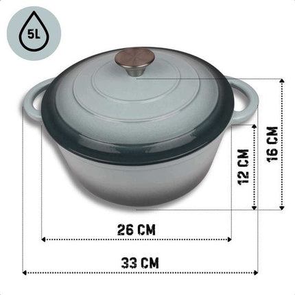 Hage - Kookpan - Gietijzeren Pot met Deksel - Geëmailleerd - Inductie & Oven Geschikt - Inclusief Mini Ovenhandschoenen & Onderzetter - Voor Braden, Stoven, Soep & Brood - 5 Liters - Ø26 cm - Mintgroen