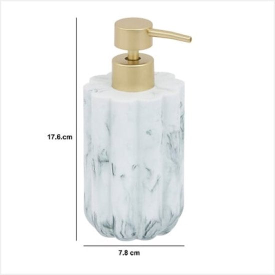 Badezimmer-Accessoireset - Moderne Badezimmer-Accessoires - Seifenspender 230 ml - Zahnbürstenhalter - Toilettenbürste - Wattestäbchenbehälter - Luxuriöse Badezimmer-Accessoires - Polyresin - Marmor Weiß