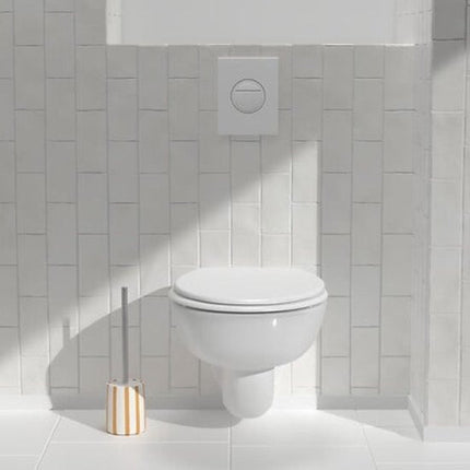 WC-Borstel Strio Hoog - 39 cm Keramiek - Tarwe - Toiletborstel - Staand - Keramisch - Gele strepen - Vrijstaande WC Borstel