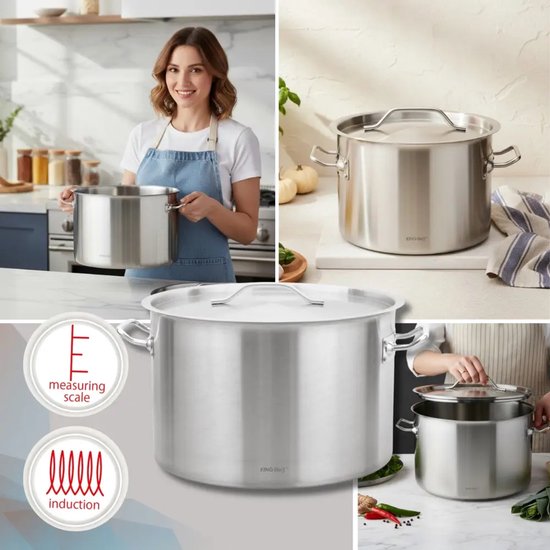 Kochtopf - Gastronomie-Topf - Extragroßer Suppentopf mit Deckel - Suppentopf - Induktionsgeeignet - für Suppen, Pasta & Eintöpfe - 44L - Ø45 cm - Edelstahl