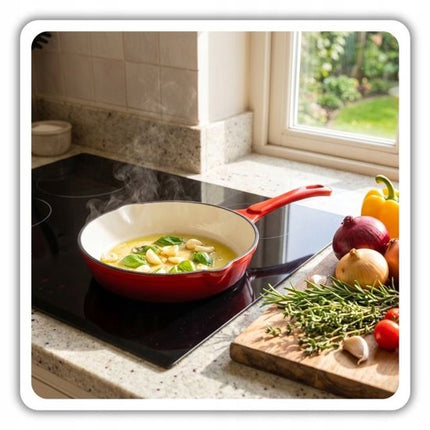 Hage - Koekenpan - Geëmailleerde Gietijzeren Koekenpan - Cast Iron Frying Pan - Geschikt voor Inductie, Gas & Oven - Ø20 x 4.5 cm - Rood