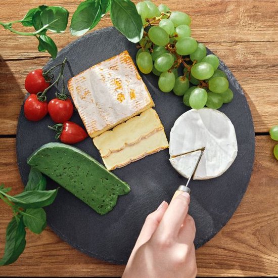 Homla - B2STONE Drehteller Servierbrett mit Messer - Schiefer Käsebrett - Drehbares Tapas-Brett - Luxuriöses Käse-Servierbrett - Snackbrett - Servierplatte mit Drehsystem - Ø30 cm - Schwarz
