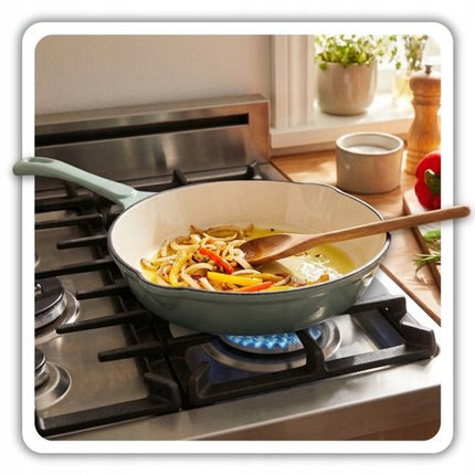 Hage - Koekenpan - Geëmailleerde Gietijzeren Koekenpan - Cast Iron Frying Pan - Geschikt voor Inductie, Gas & Oven - Ø20 x 4.5 cm - Pastel Teal
