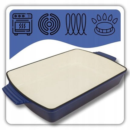 Hage - Gietijzeren Ovenschaal - Ovenschaal - Geëmailleerde Bakvorm - Voor Ovengerechten, Vlees, Taart en Ovenschotels - 3.5 Liters - 32 x 23.5 x 6 cm - Blauw