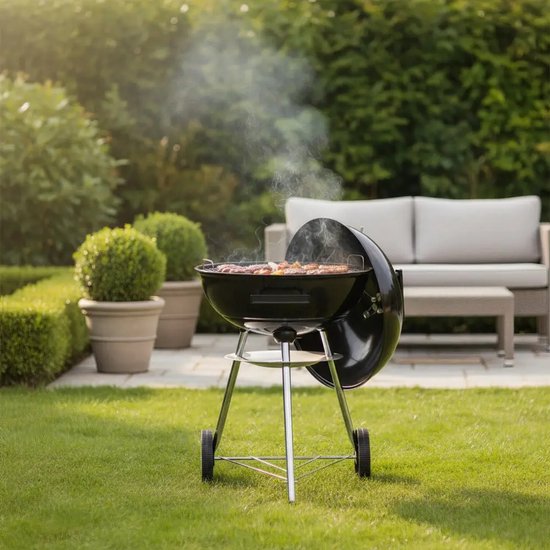Kinghoff Kogelbarbecue met Deksel & Wielen – Ø43 cm – Zwart