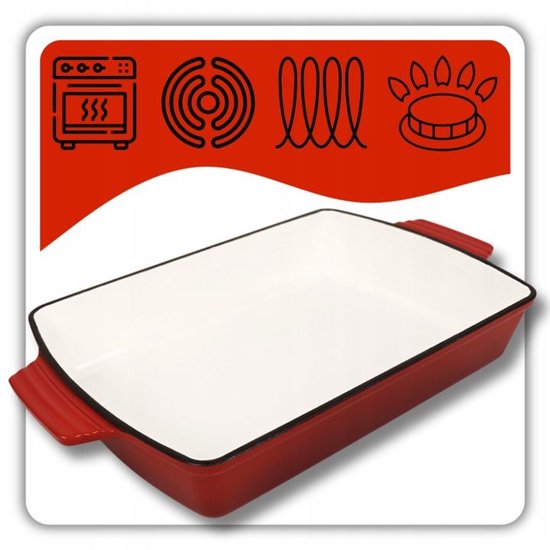Hage - Gietijzeren Ovenschaal - Ovenschaal - Geëmailleerde Bakvorm - Voor Ovengerechten, Vlees, Taart en Ovenschotels - 3. 5 Liters - 32 x 23,5 x 6 cm - Rood