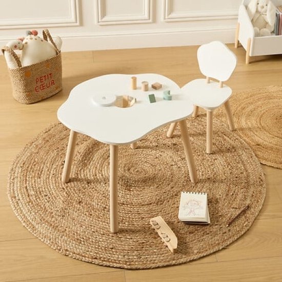 Douceur Organic Kindermöbel - Kindermöbelset - Kindermöbel - 1 Tisch + 1 Stuhl - Set für Kinder - MDF & Kiefernholz - Weiß