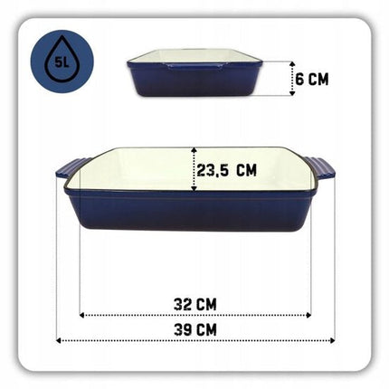 Hage - Gietijzeren Ovenschaal - Ovenschaal - Geëmailleerde Bakvorm - Voor Ovengerechten, Vlees, Taart en Ovenschotels - 3.5 Liters - 32 x 23.5 x 6 cm - Blauw