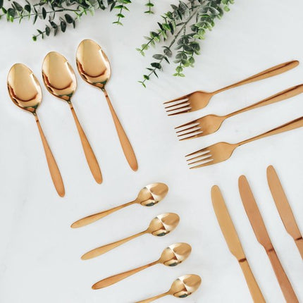 HOMLA - Abele Bestekset - 16-Delig Luxe Bestekset - Iridescent Cutlery Set - Modern Design Tafelbestek - Lepels, Vorken & Messen - RVS - Goud