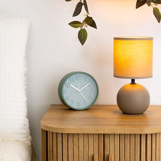 Timéo Tafellamp - Bol Lamp - Nachtlampje - Set van 2 - Tafellamp met Stoffen Kap - Sfeerverlichting - Ø13 x 25 cm - Keramiek - Mat Taupe