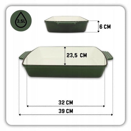 Hage - Gietijzeren Ovenschaal - Ovenschaal - Geëmailleerde Bakvorm - Voor Ovengerechten, Vlees, Taart en Ovenschotels - 3.5 Liters - 32 x 23.5 x 6 cm - Flesgroen