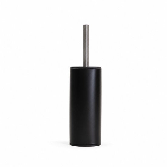 HOMLA - Linea Mat Toiletborstel Houder - WC Borstel - Badkamer Accessoire met Gesloten Container - Hygiënische Toiletborstel Set - Metalen Houder - 9.8 x 9.8 x 35.3 cm - Zwart Mat