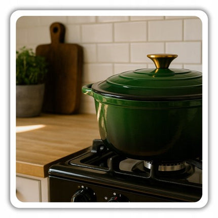 Hage - 3 Delig Braadpannenset - Gietijzeren Pannenset - Stoofpannenset - 3L, 4L en 5L met Deksel - Geëmailleerde Kookpannen - Ø22, Ø24 en Ø26 cm - Inductie - Oven - Warmtebehoud - Flesgroen