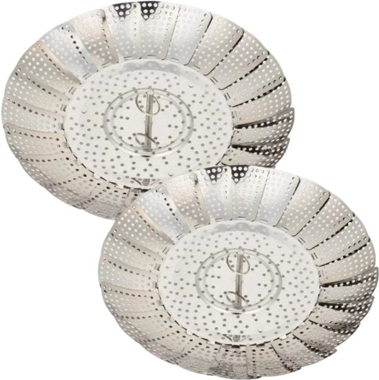 Dampfgarer-Einsatz – Dampfgarer-Set – 2-teilig – Dünsteinsatz für Gemüse – Faltbar – Edelstahl – Ø 24 cm & Ø 28 cm – Silber