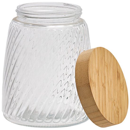 2-Piece Glass Storage Jars - Storage Jar - Canister - With Bamboo Lid - Kitchen Storage - 1.3 Liters - Ø12.2 x 16 cm - Transparent