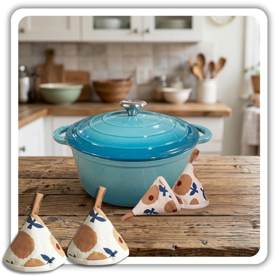 Hage gietijzeren braadpan met deksel, 24 cm, 4 liter, azuurblauw