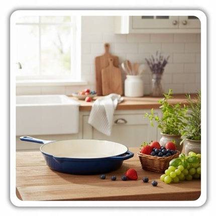 Hage - Koekenpan - Geëmailleerde Gietijzeren Koekenpan - Cast Iron Frying Pan - Geschikt voor Inductie, Gas & Oven - Ø26 cm - Blauw