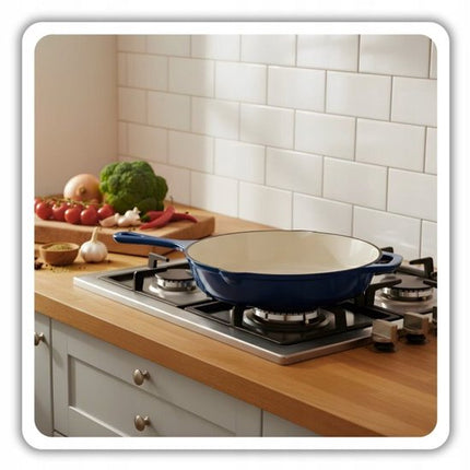 Hage - Koekenpan - Geëmailleerde Gietijzeren Koekenpan - Cast Iron Frying Pan - Geschikt voor Inductie, Gas & Oven - Ø26 cm - Blauw
