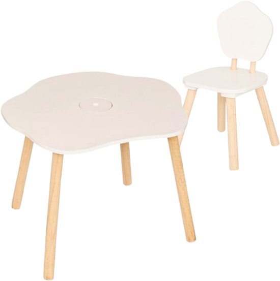 Douceur Organic Kindermöbel - Kindermöbelset - Kindermöbel - 1 Tisch + 1 Stuhl - Set für Kinder - MDF & Kiefernholz - Weiß