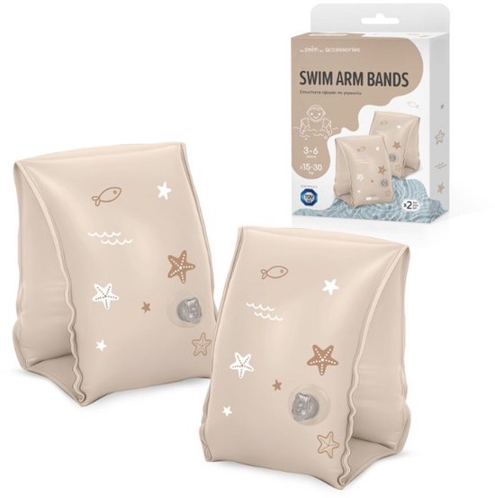 Sipo - Zwembandjes Kinderen - Set van 2 - Opblaasbare Zwemvleugels - voor 3-6 Jaar - Zwemhulp voor Zwemles & Zwembad - Dubbele Luchtkamers - Veilig Zwemaccessoire - 15-30 kg - 18.5 x 15 x 13 cm - Beige
