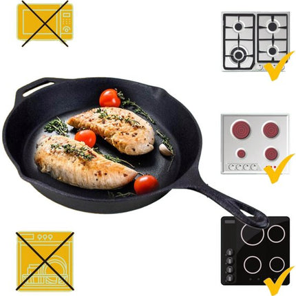 Hage - Gietijzeren Koekenpan - Cast Iron Frying Pan - Mini Bakpan - Natuurlijk Antiaanbak Effect - BBQ & Kampvuur - Voor Bakken, Braden, Grillen & Serveren - Ø26.5 x 4.5 cm - Zwart