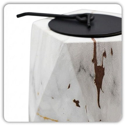 Hage - Tafelhaard - Biohaard - Vrijstaande Bio-Ethanol Tafelhaard - Rookvrije Sfeerhaard voor Binnen & Buiten - Vrijstaand - 13 x 10 cm –- Wit Marmerlook met Gouden Accenten