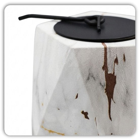 Hage - Tafelhaard - Biohaard - Vrijstaande Bio-Ethanol Tafelhaard - Rookvrije Sfeerhaard voor Binnen & Buiten - Vrijstaand - 13 x 10 cm –- Wit Marmerlook met Gouden Accenten