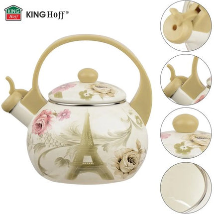 Kinghoff 2038 fluitketel - Emaille - Creme - 2 liter - Paris