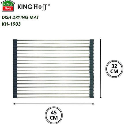 KINGHOFF Afwasdroogmat - Opvouwbare Droogmat 45x32 cm - Roestvrij Staal met Antislip Laag - Beschermt Aanrechtblad