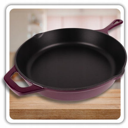 Hage - Gietijzeren Koekenpan - Geëmailleerde Bakpan met Hoge Rand - Inductie, Gas, Elektrisch & Ovenbestendig - Voor Bakken en Braden - Gelijkmatige Warmteverdeling - Ergonomisch Handvat - Ø26cm - Aubergine